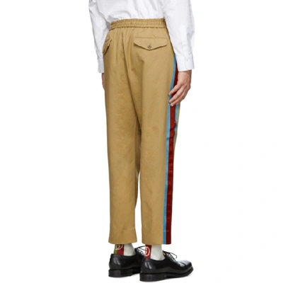 Shop Gucci Tan Cotton Drill Stripe Trousers In 9727 Beige