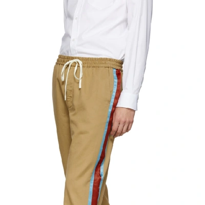 Shop Gucci Tan Cotton Drill Stripe Trousers In 9727 Beige