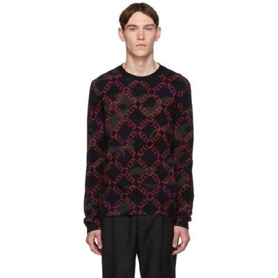 Shop Valentino Black And Red Camo Logo Sweater In Jw7camou N