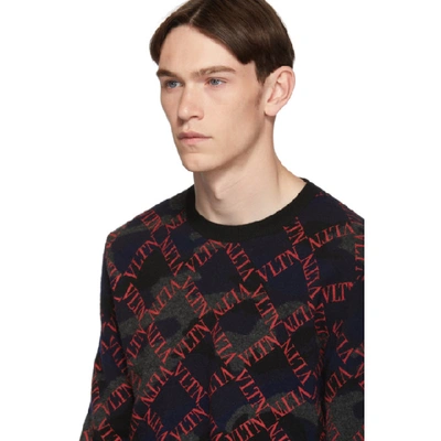 Shop Valentino Black And Red Camo Logo Sweater In Jw7camou N
