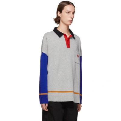 Shop Loewe Grey And Blue Cashmere Long Sleeve Polo In 1134 Gryblu