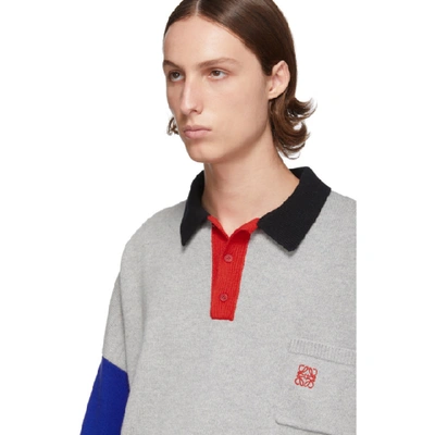 Shop Loewe Grey And Blue Cashmere Long Sleeve Polo In 1134 Gryblu