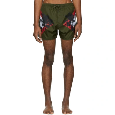 Shop Neil Barrett Green Palm Tree Swim Shorts In 2122.blk.rd