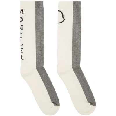 Shop Moncler White And Grey Logo Socks In 905.gry/wht