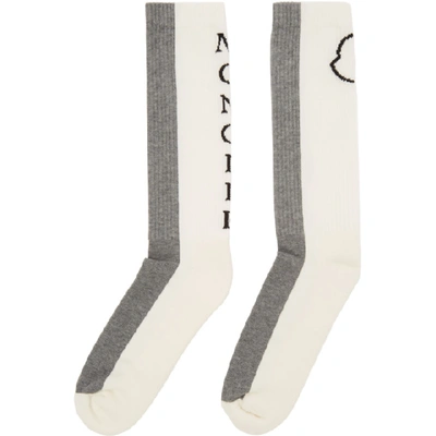 Shop Moncler White And Grey Logo Socks In 905.gry/wht