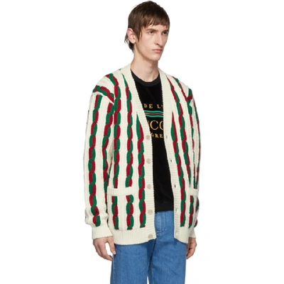 Shop Gucci Off-white And Red Wool Cardigan In 9134 Milkgr