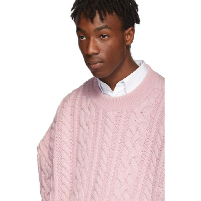 Shop Ami Alexandre Mattiussi Pink Oversized Torsades Crewneck Sweater In 650 Rose