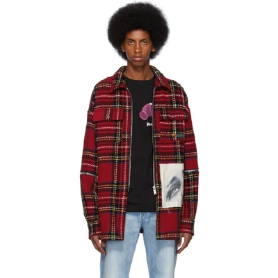 Shop Palm Angels Red Check Wool Zipped Over Shirt In 8888 Multi