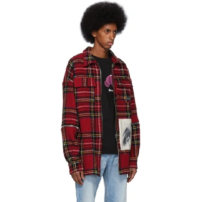 Shop Palm Angels Red Check Wool Zipped Over Shirt In 8888 Multi