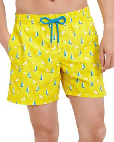 Shop Vilebrequin Men's Moorea Boats-on-water-print Swim Trunks In Bouton D'or