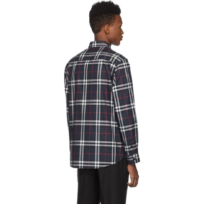 Shop Burberry Navy Check Caxton Shirt