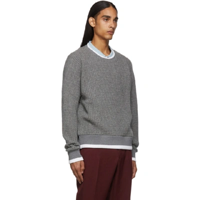 Shop Thom Browne Grey Waffle Wool Relaxed Fit Crewneck Sweater In 035 Med Gry