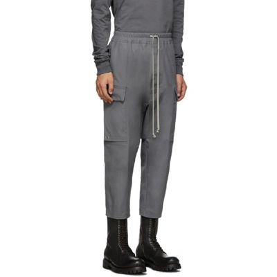 Shop Rick Owens Grey Drawstring Cargo Pants