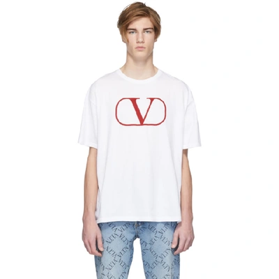 Shop Valentino White Vlogo T-shirt In A33whitered