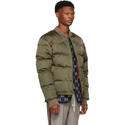 Shop Gucci Green Embroidered Down Jacket In 3263 Green