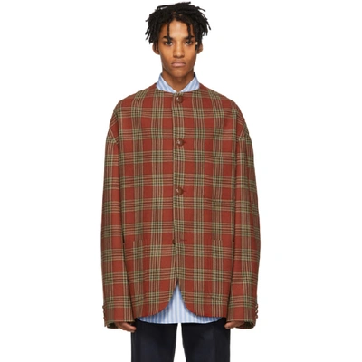 Shop Gucci Red Check Wool Jacket In 6275 Red