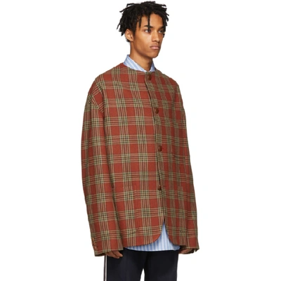 Shop Gucci Red Check Wool Jacket In 6275 Red