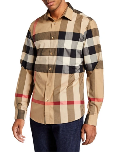 Shop Burberry Men's Somerton Check Sport Shirt In Beige