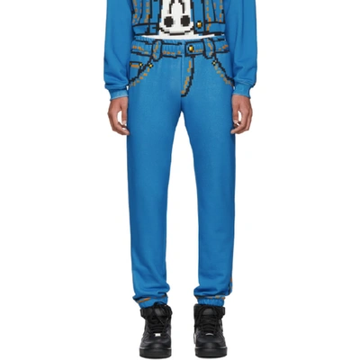 Shop Moschino Blue The Sims Edition Pixel Trompe Loeil Sweatpants In Denim