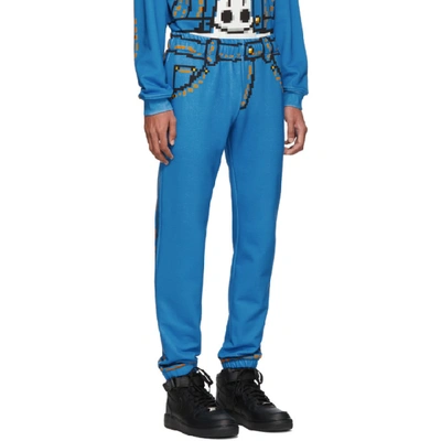 Shop Moschino Blue The Sims Edition Pixel Trompe Loeil Sweatpants In Denim