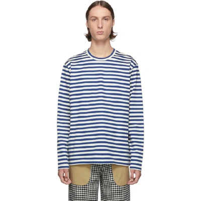 Shop Junya Watanabe Blue And White Striped Long Sleeve T-shirt In 1 Bluwht