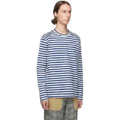 Shop Junya Watanabe Blue And White Striped Long Sleeve T-shirt In 1 Bluwht