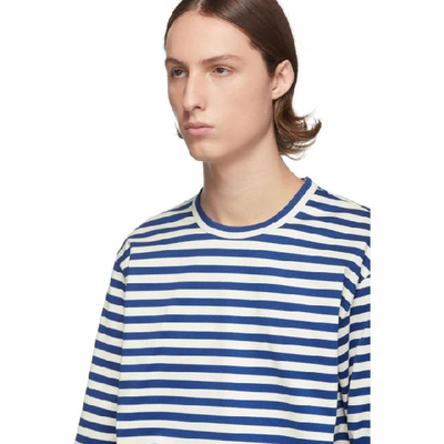 Shop Junya Watanabe Blue And White Striped Long Sleeve T-shirt In 1 Bluwht