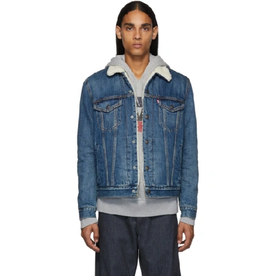 Shop Levi's Levis Blue Sherpa Type 3 Trucker Jacket In Mayze Sherp