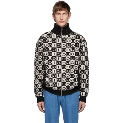 Shop Gucci Black And Off-white Wool Checkerboard Zip-up Sweater In 1289 Blkivo