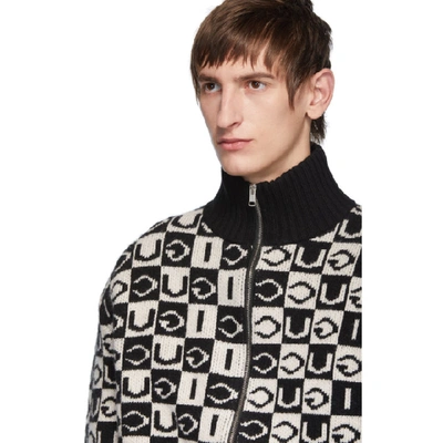 Shop Gucci Black And Off-white Wool Checkerboard Zip-up Sweater In 1289 Blkivo