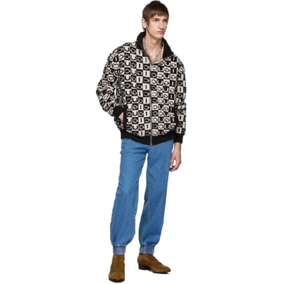 Shop Gucci Black And Off-white Wool Checkerboard Zip-up Sweater In 1289 Blkivo
