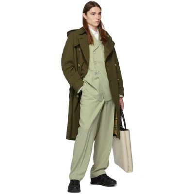 Shop Burberry Green Wool Trousers In Matcha