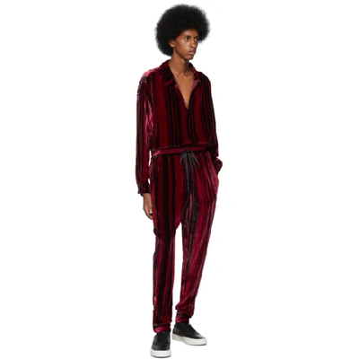 Shop Nahmias Red Silk Velvet Shirt Lounge Pants