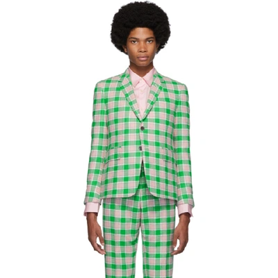 Shop Thom Browne Green And Pink Flannel Check Blazer In 680 Lt Pink