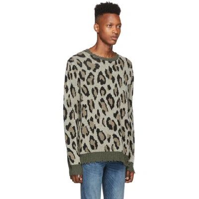 Shop R13 Green And Beige Leopard Camo Crewneck Sweater In Camoleopard