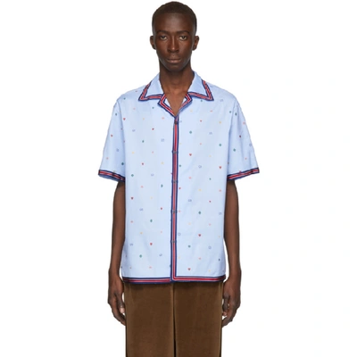 Shop Gucci Blue Multi Icon Bowling Shirt In 4990 Blue