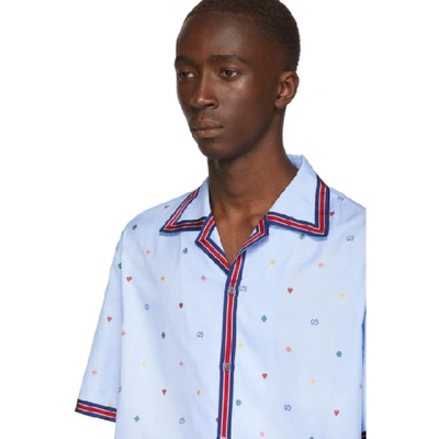 Shop Gucci Blue Multi Icon Bowling Shirt In 4990 Blue