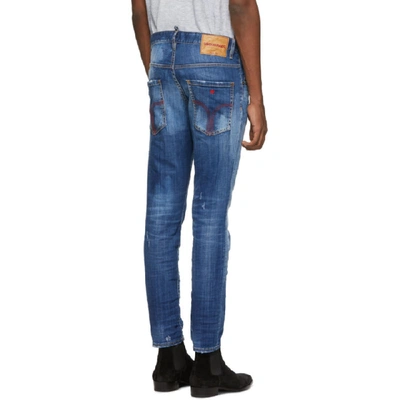 Shop Dsquared2 Blue Distressed Skater Jeans In 470 Blue