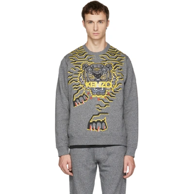 Shop Kenzo Grey Geo Tiger Sweatshirt In 98 Anthracite