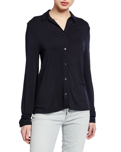 Shop Majestic Soft Touch Button-down Long-sleeve Top In Noir