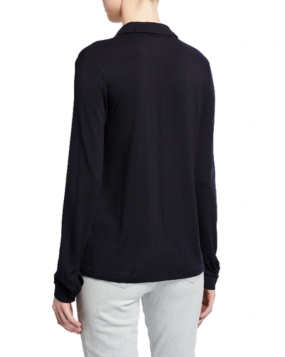 Shop Majestic Soft Touch Button-down Long-sleeve Top In Noir