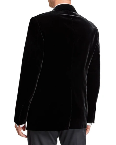 Shop Tom Ford Men's Shelton Peak-lapel Liquid Velvet Jacket In Black