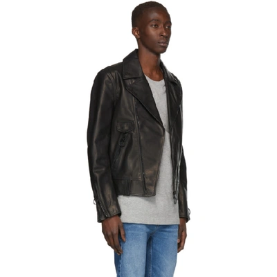 Shop Off-white Black Leather Slim Biker Jacket In Blk Wht