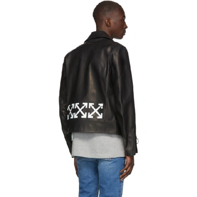 Shop Off-white Black Leather Slim Biker Jacket In Blk Wht