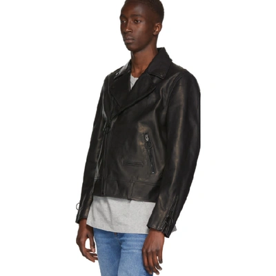 Shop Off-white Black Leather Slim Biker Jacket In Blk Wht