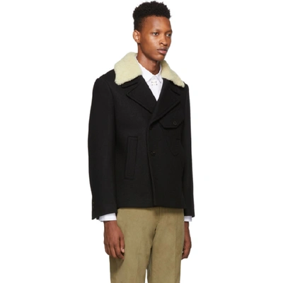 Shop Neil Barrett Black Shearling Collar Slim-fit Peacoat In 514 Blk Nat