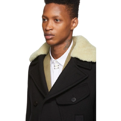 Shop Neil Barrett Black Shearling Collar Slim-fit Peacoat In 514 Blk Nat