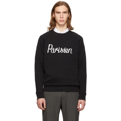 Shop Maison Kitsuné Maison Kitsune Black Parisien Crewneck Sweatshirt