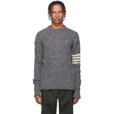 Shop Thom Browne Grey Aran Cable 4-bar Sweater