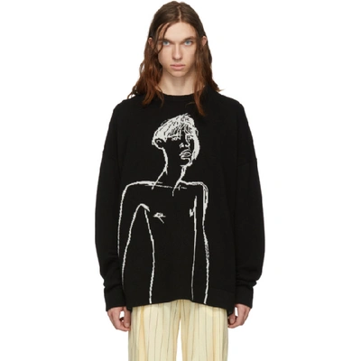 Shop Loewe Black Jacquard Portrait Sweater In 1102 Blkwht